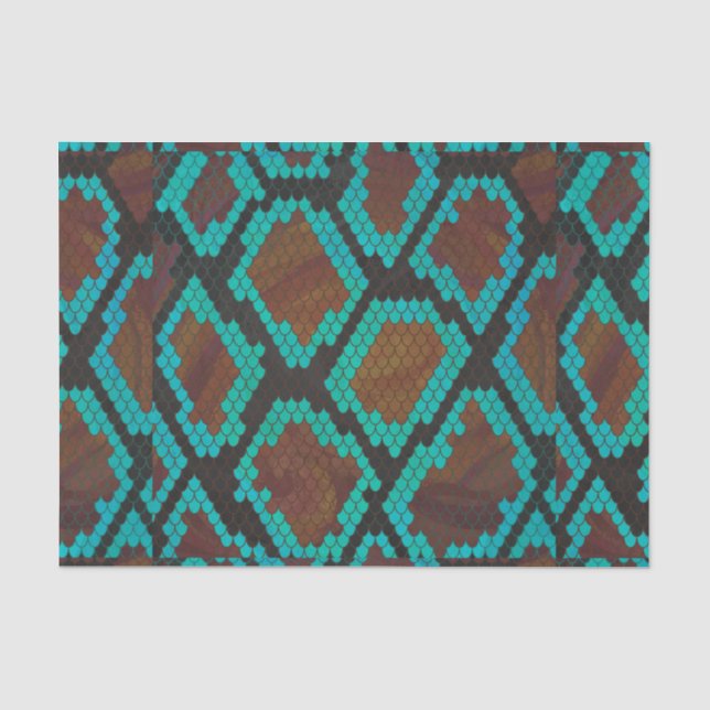 Snake Brown and Teal Print Tissue Paper (Front)