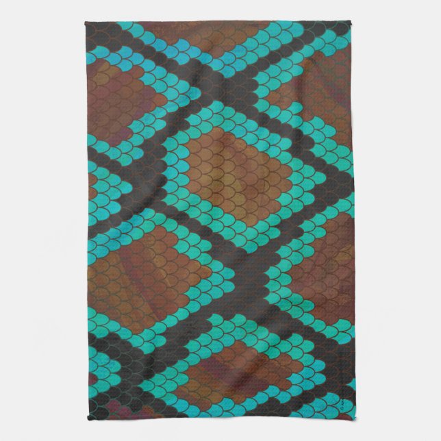 Snake Brown and Teal Print Towel (Vertical)