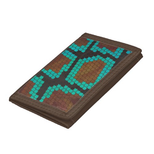 Snake Brown and Teal Print Trifold Wallet