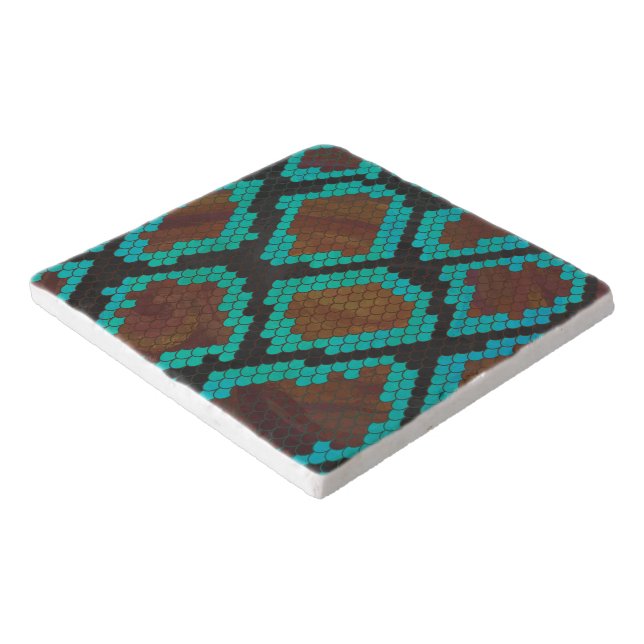 Snake Brown and Teal Print Trivet (Corner)