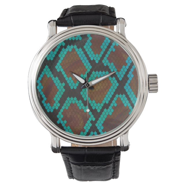 Snake Brown and Teal Print Watch (Front)