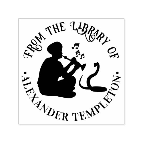 Snake Charmer and Cobra Round Library Book Name Self_inking Stamp