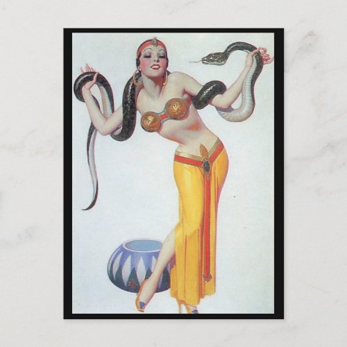 Snake Charmer Vintage pin up girl art deco Postcard