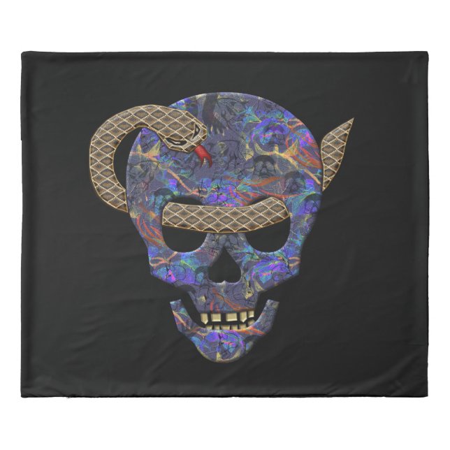 Snake Coiled Around Skull Thru Eyes King Duvet Cover (Back)