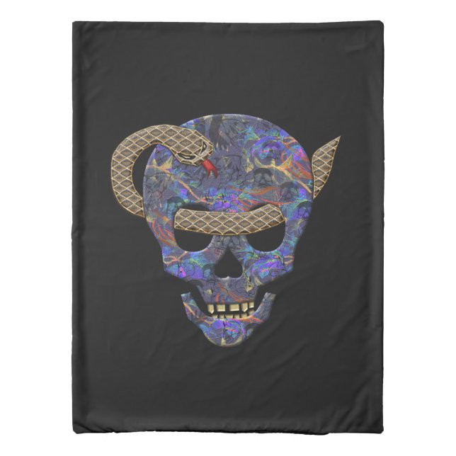 Snake Coiled Around Skull Thru Eyes Twin Duvet Cover (Back)