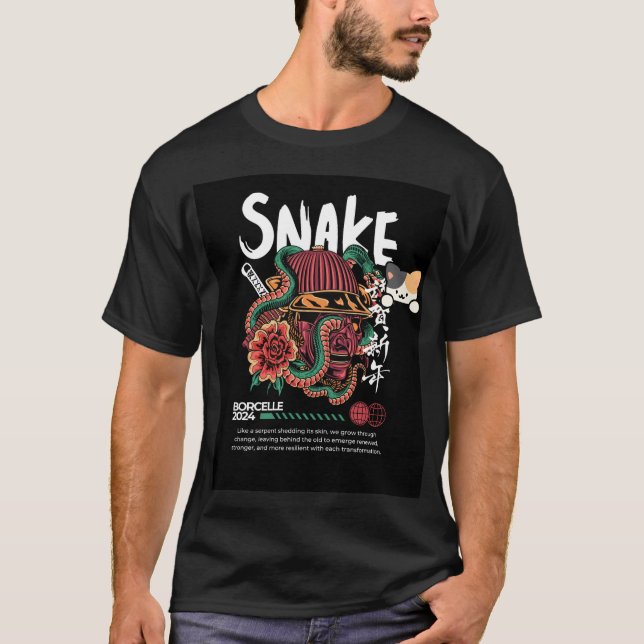 snake & cute pet cat design t-shirt (Front)