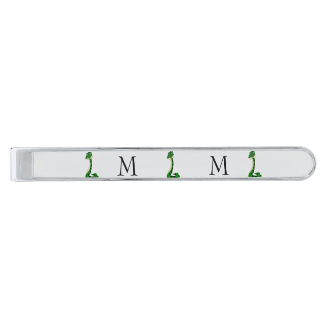 Snake Design Monogrammed Silver Finish Tie Bar (Front)