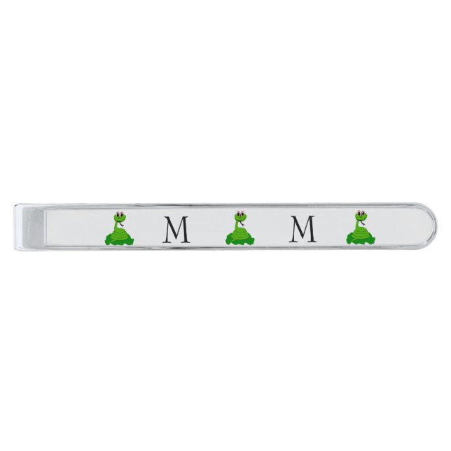 Snake Design Monogrammed Silver Finish Tie Bar (Front)