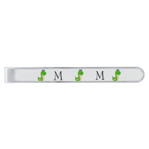 Snake Design Monogrammed Silver Finish Tie Bar