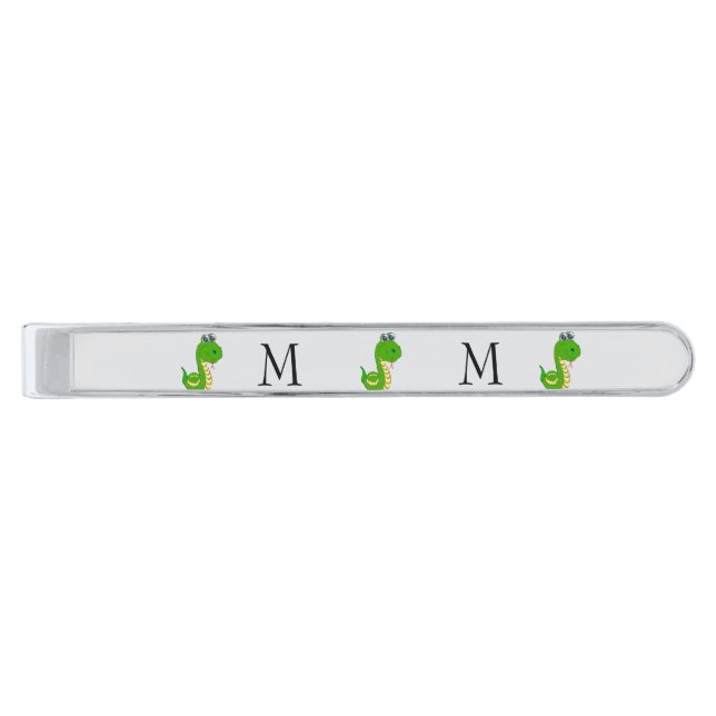 Snake Design Monogrammed Silver Finish Tie Bar (Front)