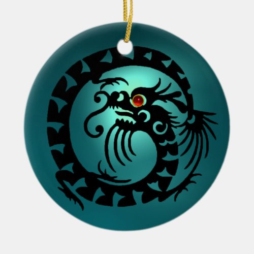 SNAKE DRAGON  Black and Blue Aquamarine Ceramic Ornament