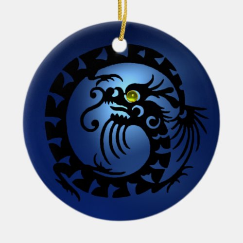 SNAKE DRAGON Black and Blue Sapphire Ceramic Ornament