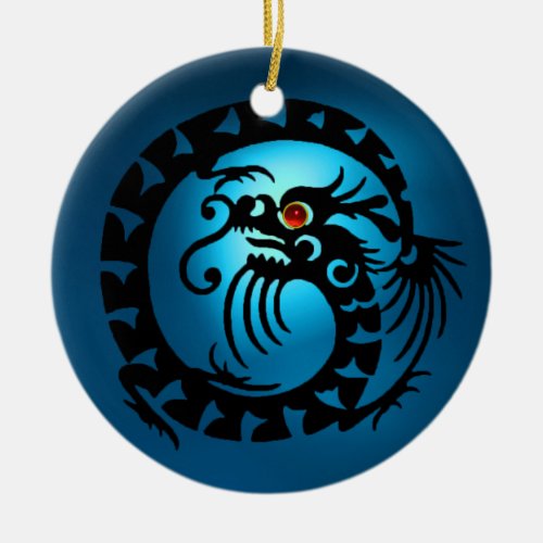 SNAKE DRAGON  Black and Blue Sapphire Red Ruby Ceramic Ornament