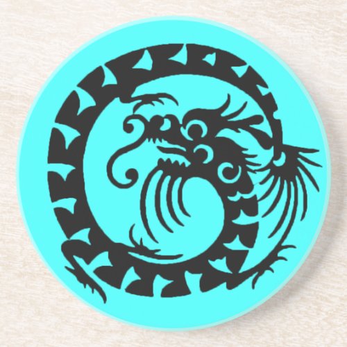 SNAKE DRAGON  black and blue turquase Sandstone Coaster