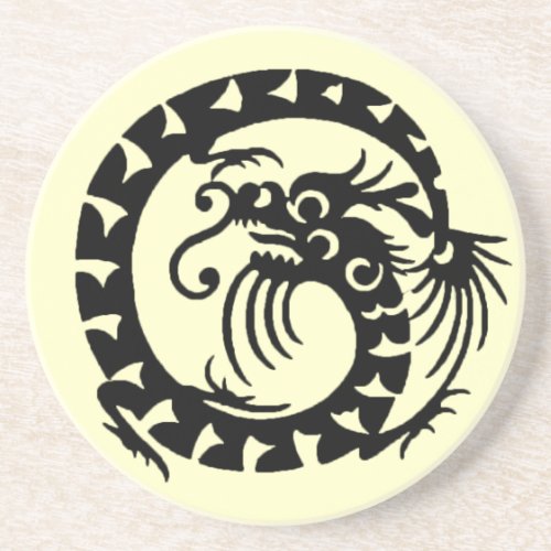 SNAKE DRAGON  black and cream Sandstone Coaster