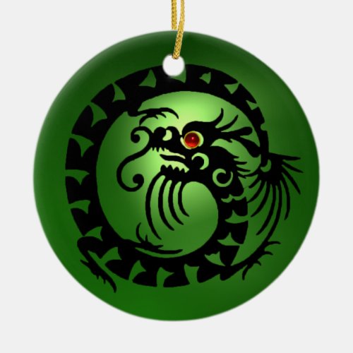 SNAKE DRAGON  Black and Green Emerald Ceramic Ornament