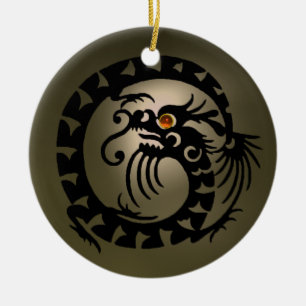 SNAKE DRAGON Black and Grey Orange Agate Ceramic Ornament