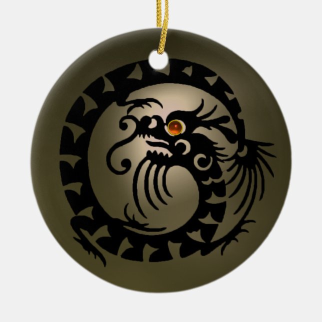 SNAKE DRAGON  Black and  Grey Orange Agate Ceramic Ornament (Front)