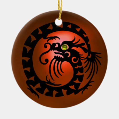 SNAKE DRAGON  Black and Orange Agate Ceramic Ornament