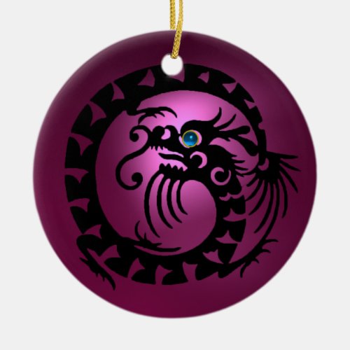 SNAKE DRAGON  Black and Pink Amethyst Ceramic Ornament