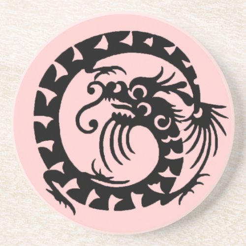 SNAKE DRAGON  black and pink Drink Coaster