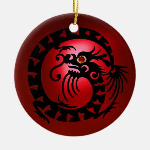 SNAKE DRAGON  Black and Red Ruby Ceramic Ornament