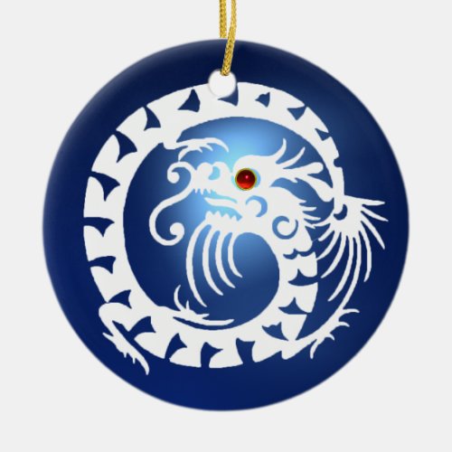 SNAKE DRAGON Black and White Blue Sapphire Ceramic Ornament