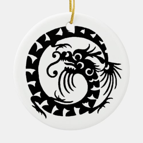SNAKE DRAGON  Black and White Ceramic Ornament
