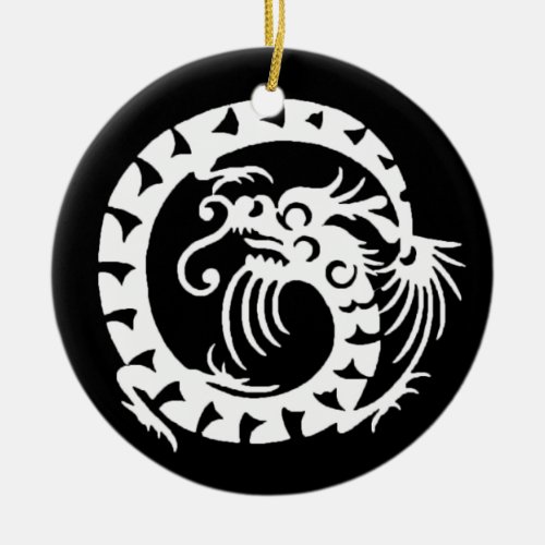 SNAKE DRAGON  Black and White Ceramic Ornament