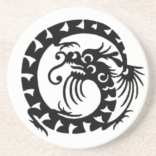 SNAKE DRAGON  black and white Coaster