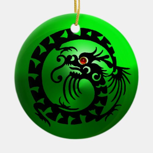 SNAKE DRAGON Black and White Green Emerald Ceramic Ornament