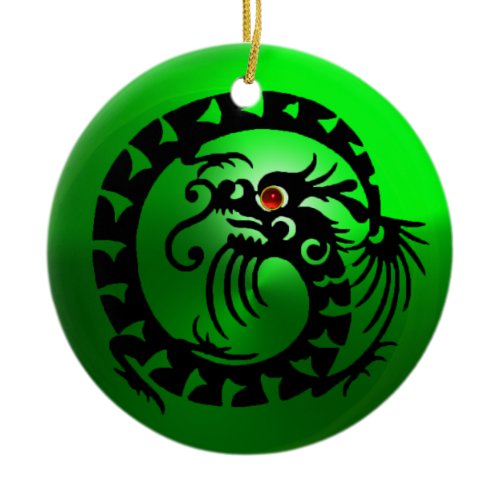 SNAKE DRAGON Black and White Green Emerald Ceramic Ornament
