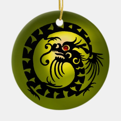 SNAKE DRAGON  Black and Yellow Topaz Ceramic Ornament