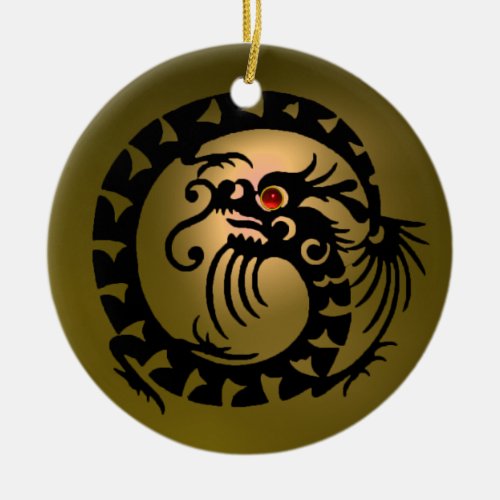 SNAKE DRAGON  Black and Yellow Topaz Ceramic Ornament