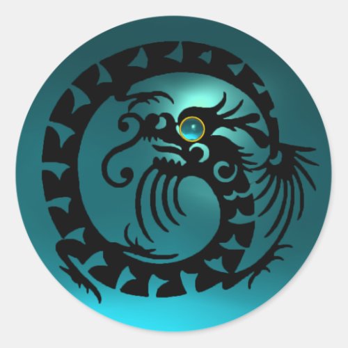 SNAKE  DRAGON  black aquamarine blue Classic Round Sticker