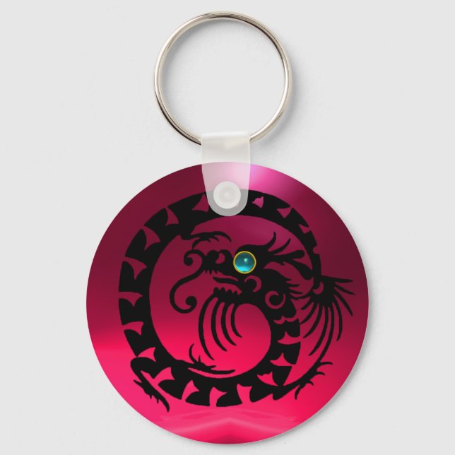 SNAKE DRAGON,black,blue aquamarine,red pink ruby Keychain (Front)