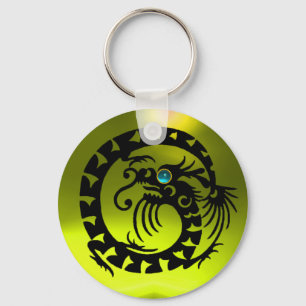SNAKE DRAGON,black,blue aquamarine,yellow topaz Keychain