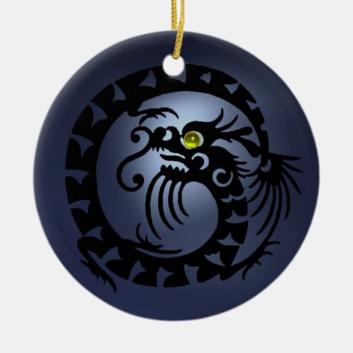 SNAKE DRAGON  Black Blue Topaz Ceramic Ornament