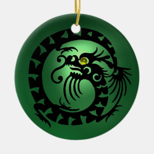 SNAKE DRAGON  Black Green Jade Ceramic Ornament