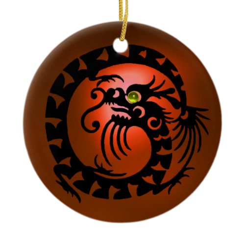 SNAKE DRAGON  Black Green Jade Orange Agate Ceramic Ornament