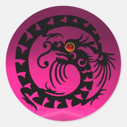 SNAKE  DRAGON black pink amethyst red ruby Classic Round Sticker