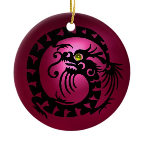 SNAKE DRAGON  Black Pink Red Ruby Ceramic Ornament
