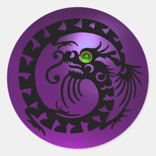 SNAKE  DRAGON  blackpurple amethystgreen emerald Classic Round Sticker