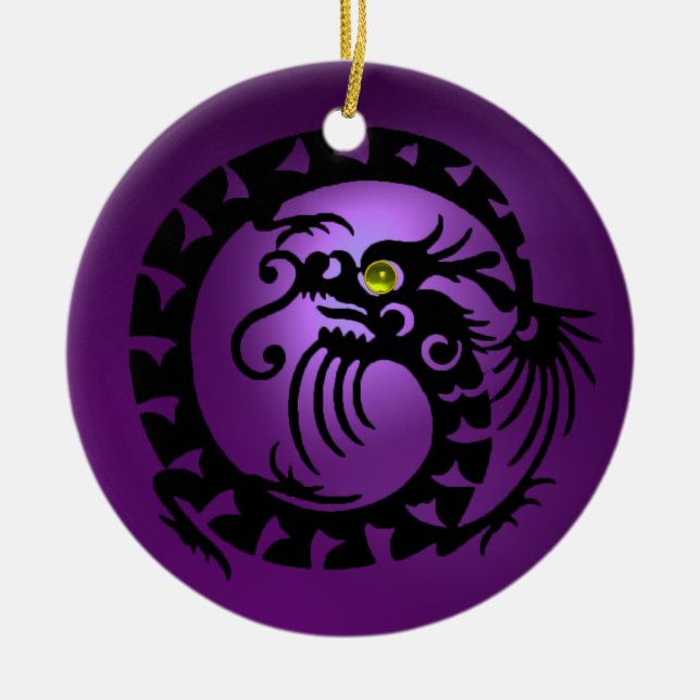 SNAKE DRAGON  Black  Purple and Pink Amethyst Ceramic Ornament (Front)