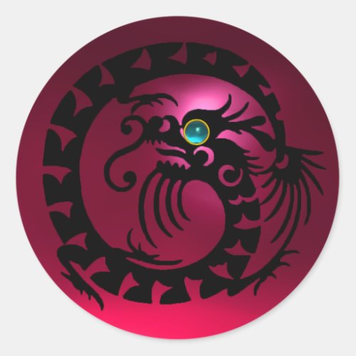 SNAKE  DRAGON blackred pink rubyaquamarine blue Classic Round Sticker