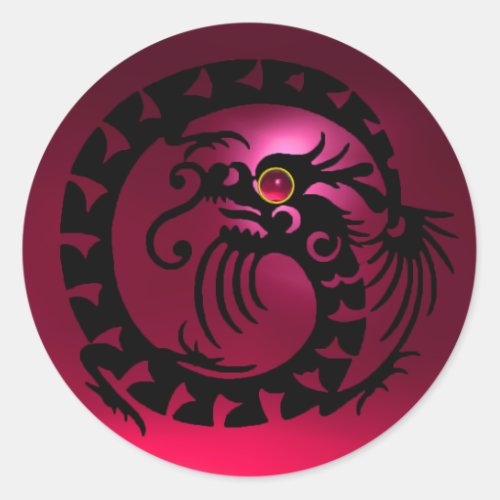 SNAKE  DRAGON blackred pink ruby Classic Round Sticker