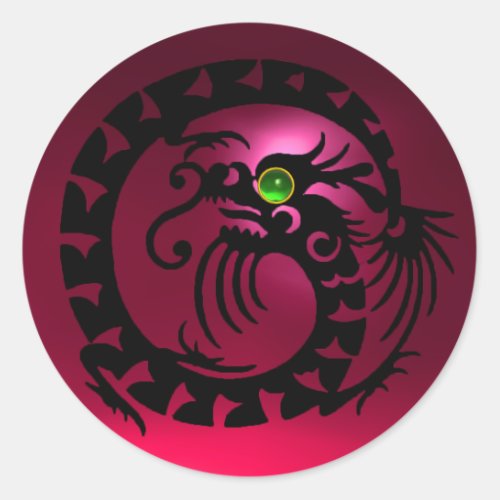 SNAKE  DRAGON blackred pink rubyemerald green Classic Round Sticker