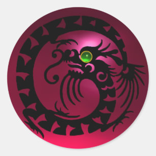 SNAKE DRAGON ,black,red pink ruby,emerald green Classic Round Sticker