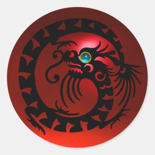 SNAKE  DRAGON  blackred rubyaquamarine blue Classic Round Sticker