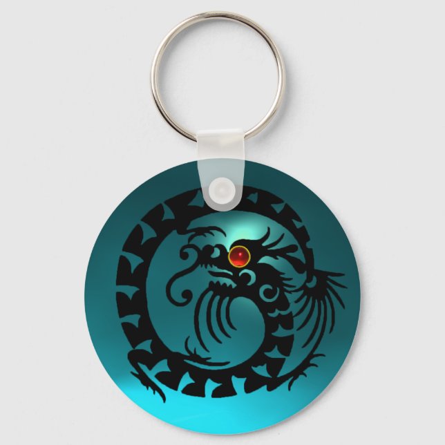 SNAKE DRAGON,black,red  ruby,blue aquamarine Keychain (Front)